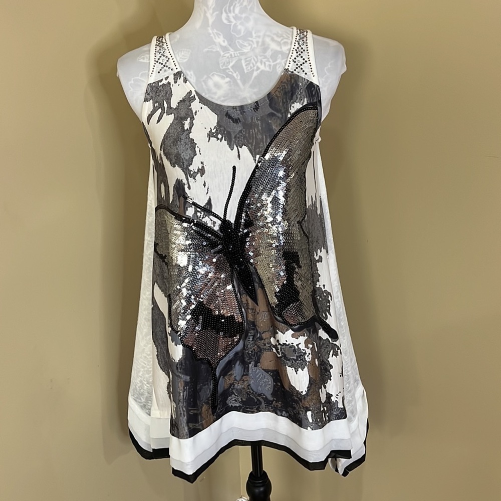 Sequin studded Sleeveless tank top with Sharkbite sides size small